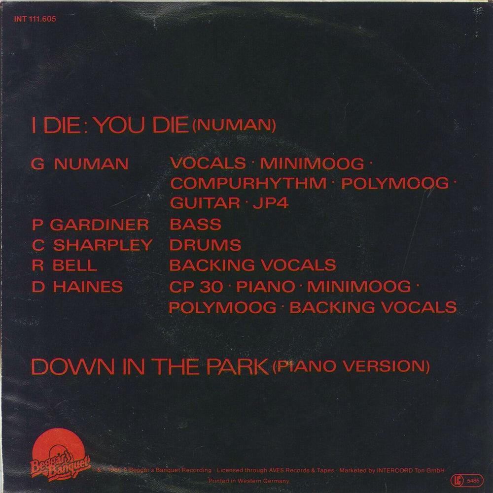 Gary Numan I Die: You Die German 7" vinyl single (7 inch record / 45) NUM07ID818496