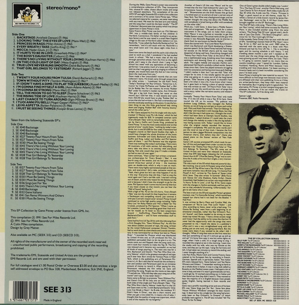 Gene Pitney The EP Collection UK vinyl LP album (LP record) 5014661031315