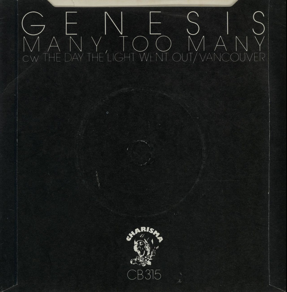 Genesis Many Too Many - Picture Sleeve UK 7" vinyl single (7 inch record / 45) GEN07MA279148