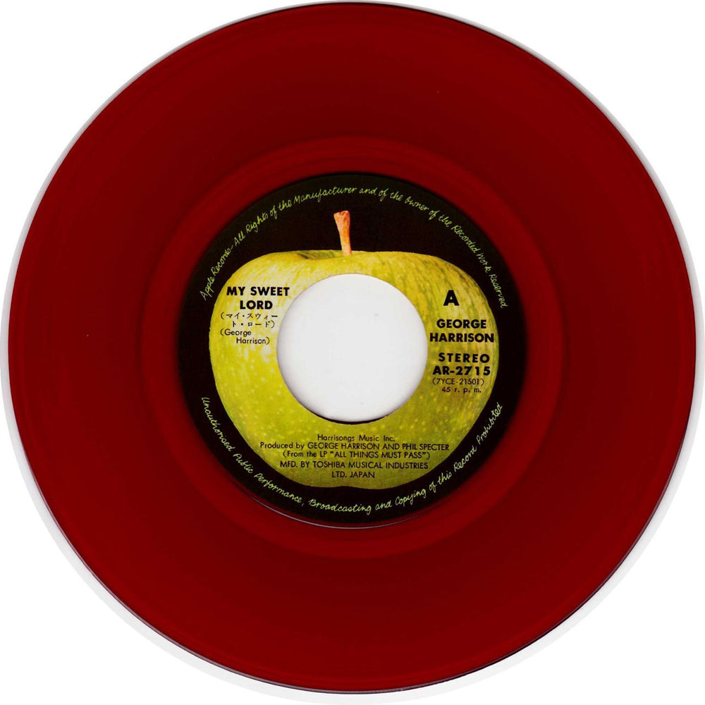 George Harrison My Sweet Lord - Red Vinyl -  ¥500 Stickered Japanese 7" vinyl single (7 inch record / 45)