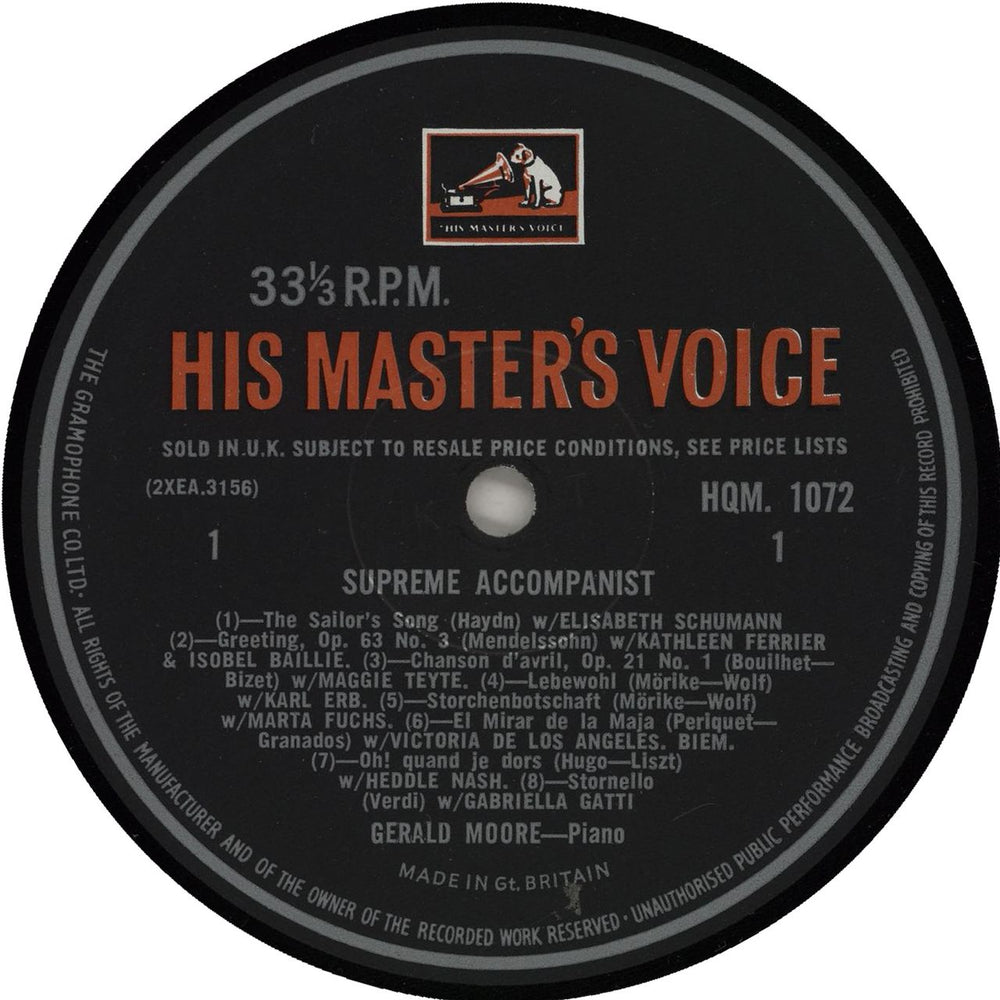 Gerald Moore Supreme Accompanist UK vinyl LP album (LP record)
