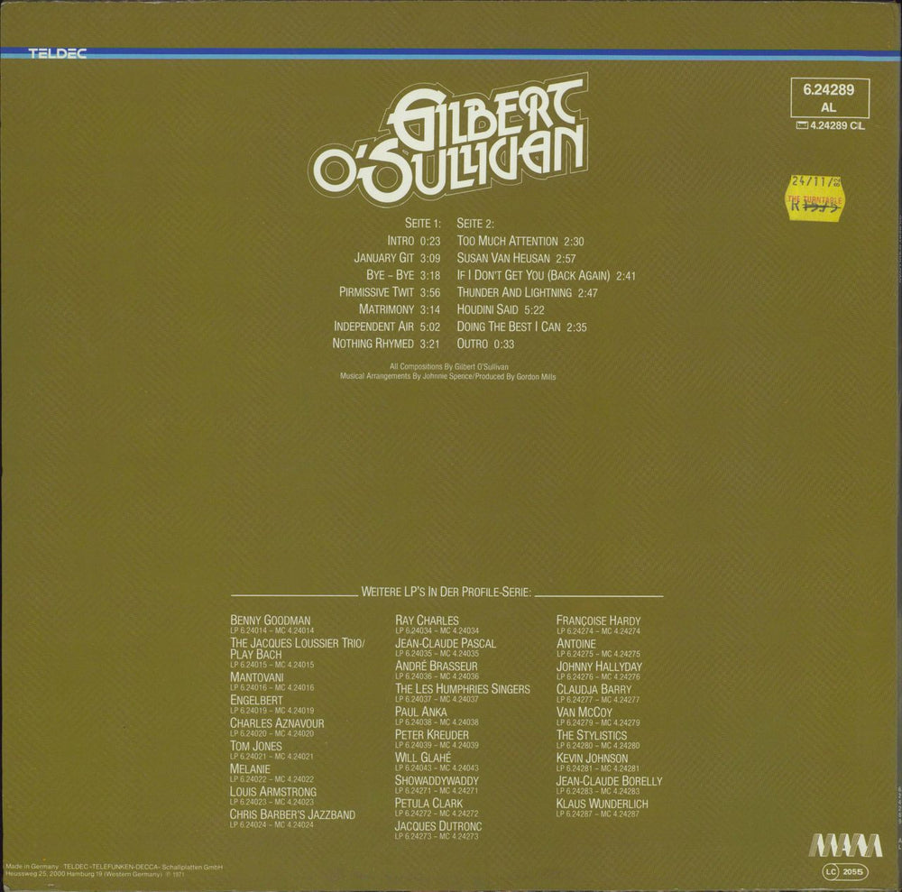 Gilbert O'Sullivan Gilbert O'Sullivan German vinyl LP album (LP record)