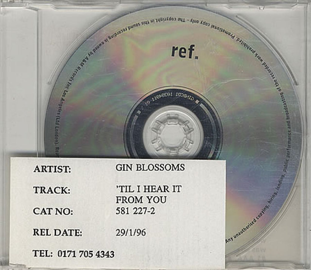 Gin Blossoms 'Til I Hear It From You UK Promo CD single (CD5 / 5") GINCB1