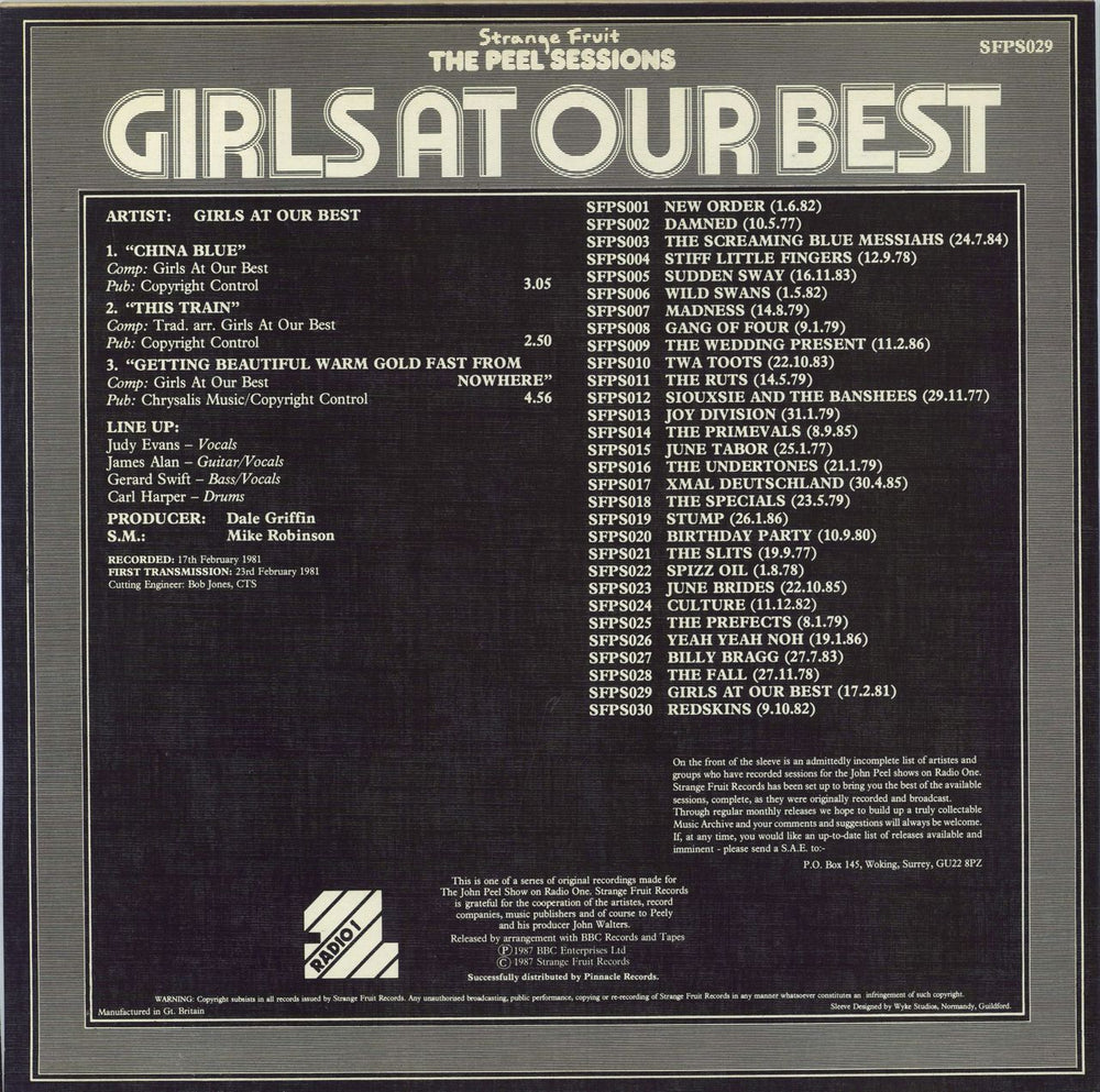 Girls At Our Best The Peel Sessions UK 12" vinyl single (12 inch record / Maxi-single)