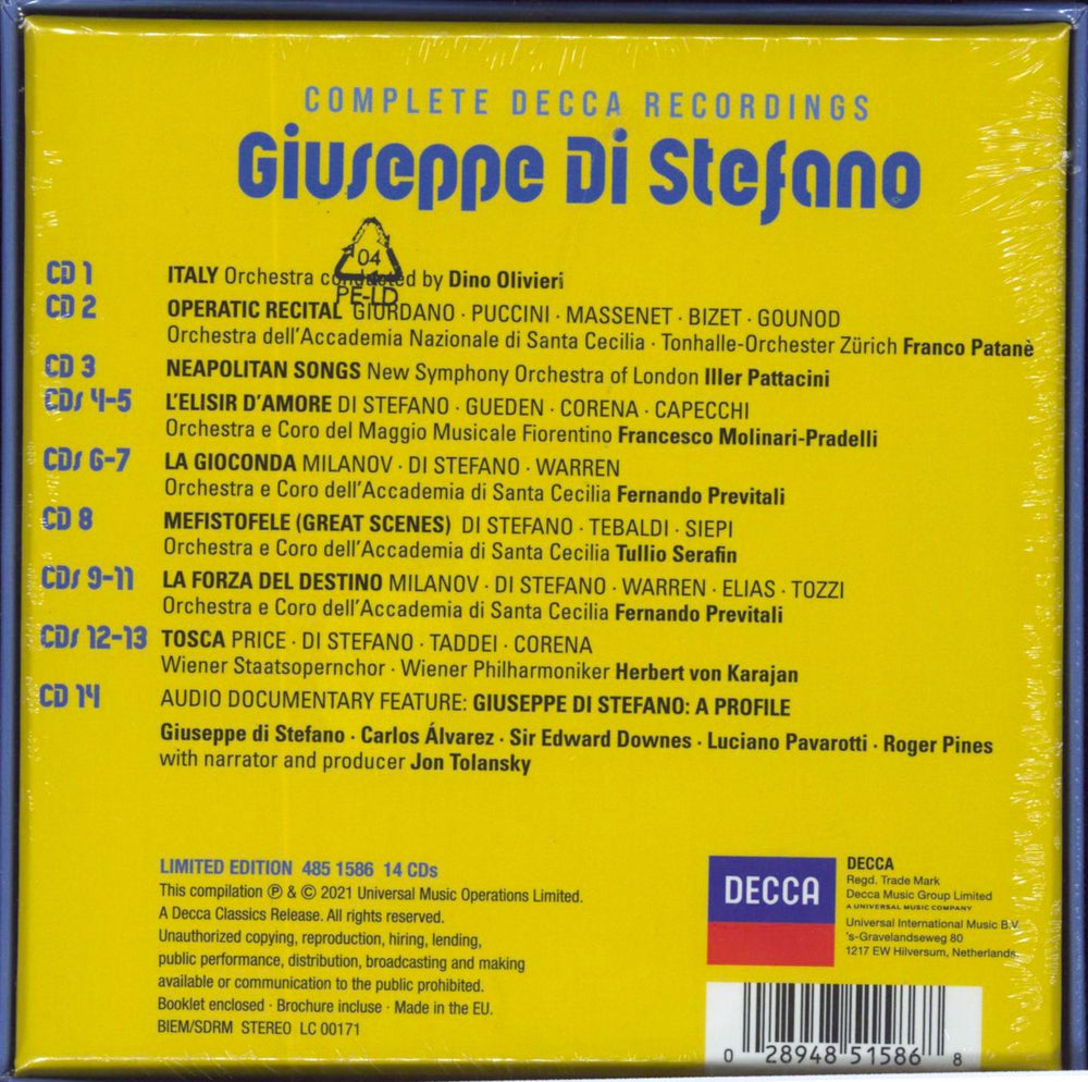 Giuseppe Di Stefano Complete Decca Recordings - Sealed Italian CD Album Box Set 028948515868