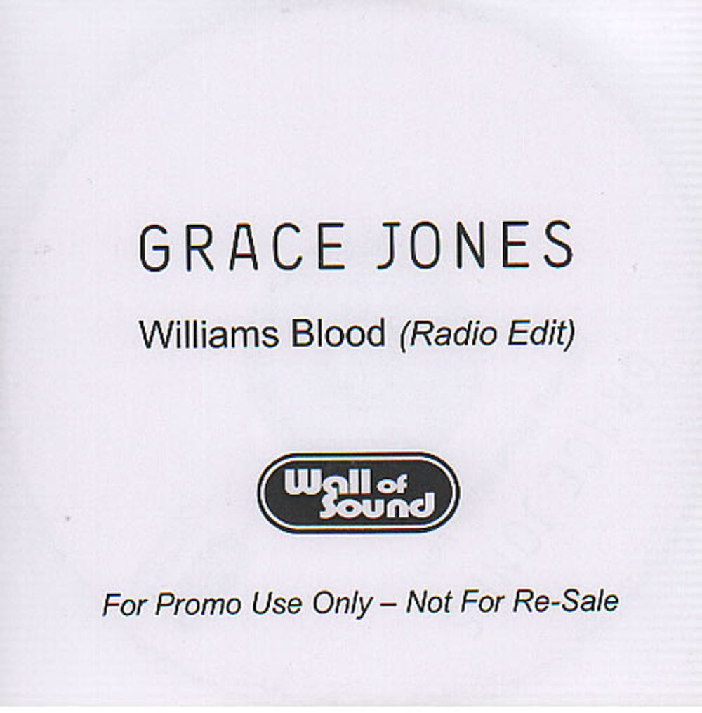 Grace Jones Williams Blood UK Promo CD-R acetate CD-R