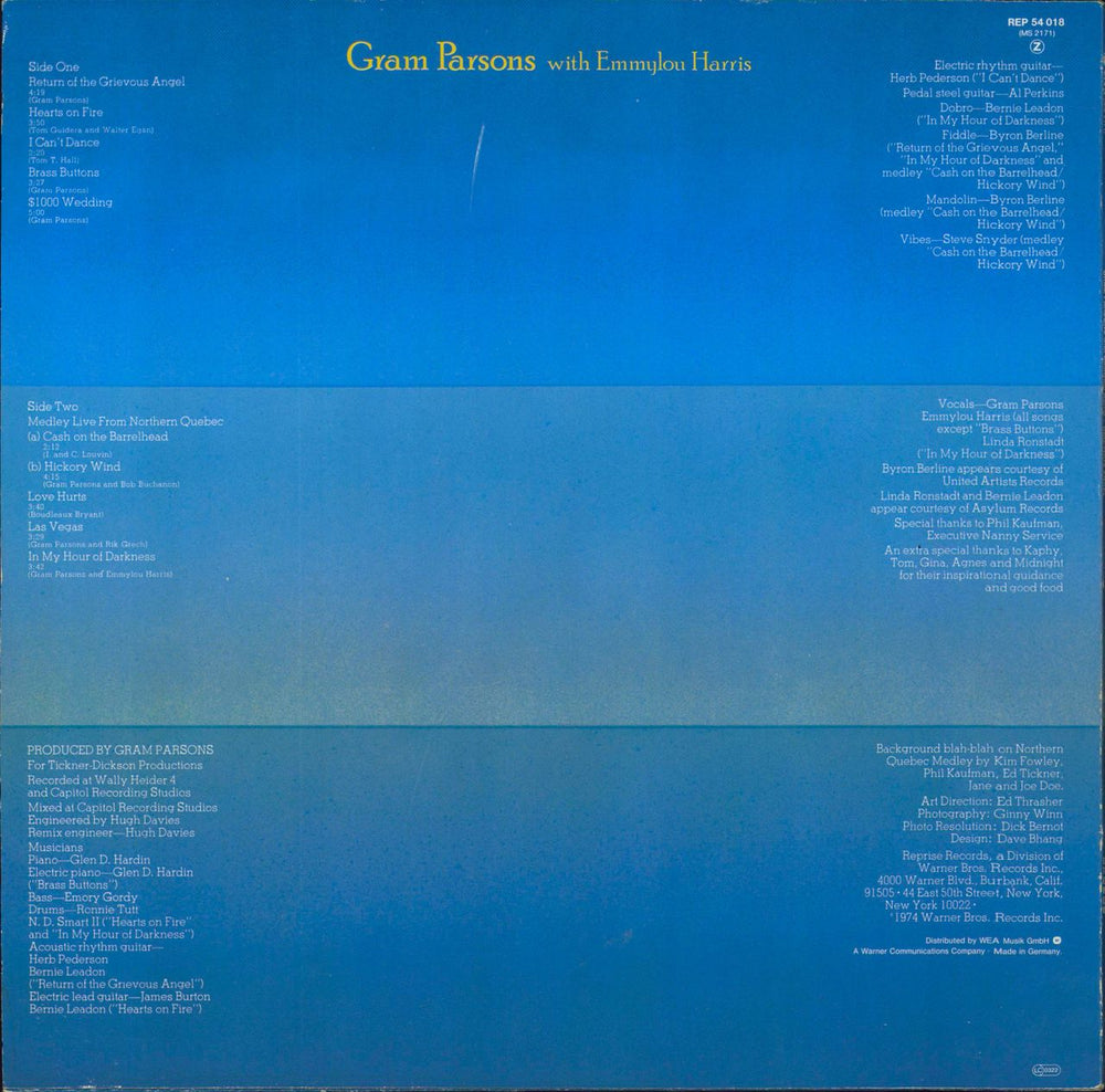 Gram Parsons Grievous Angel - EX Dutch vinyl LP album (LP record)