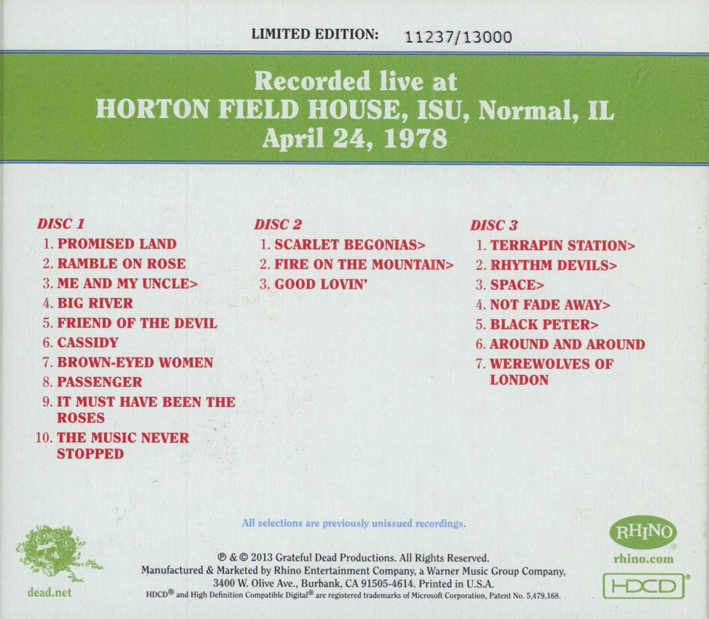 Grateful Dead Dave's Picks Volume 7: Horton Field House, Illinois 
