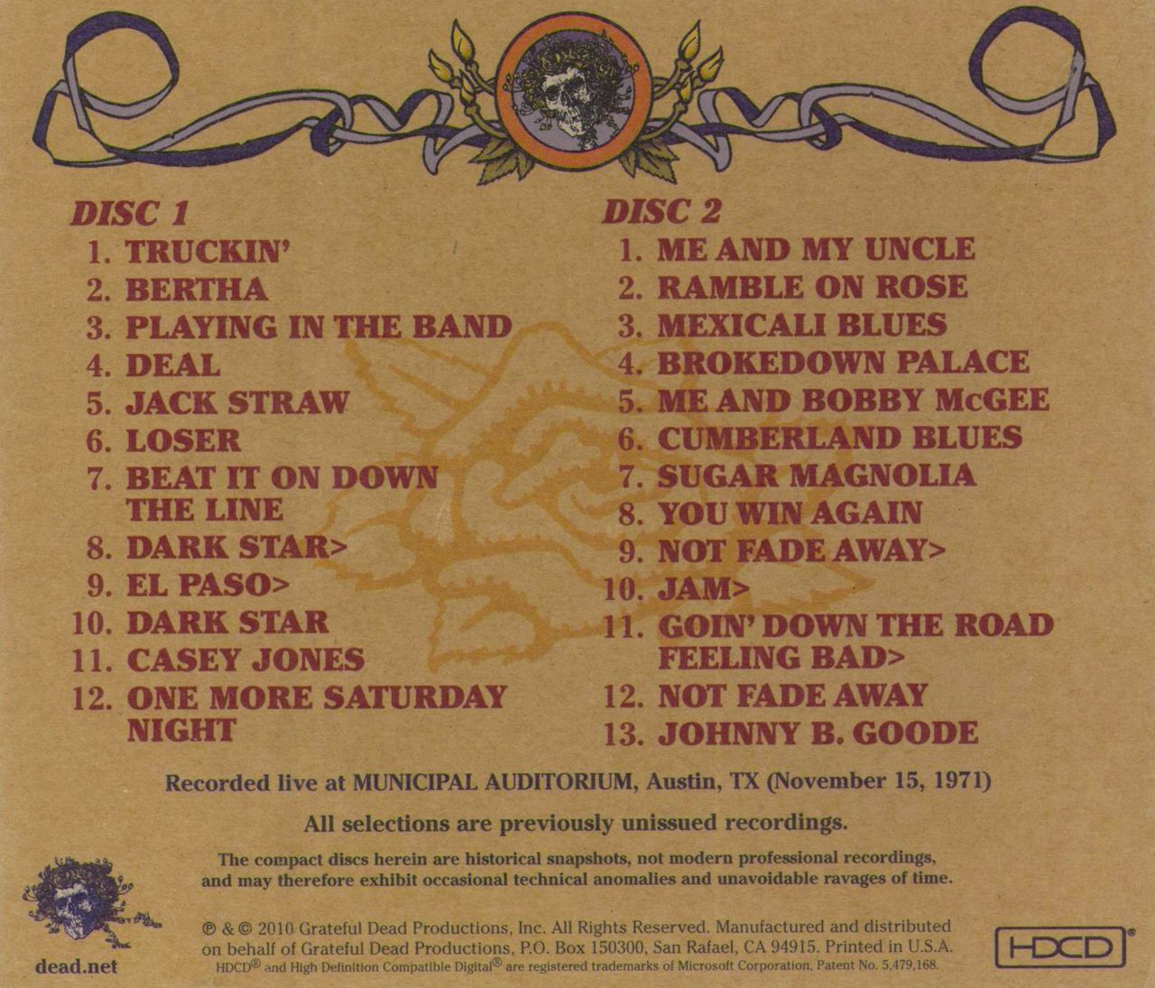 Grateful Dead Road Trips Vol. 3 No. 2: Austin 11-15-71 US 2-CD album set