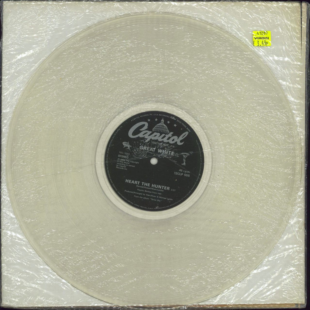 Great White Heart The Hunter - Clear Vinyl - Sealed UK 12" vinyl single (12 inch record / Maxi-single) 12CLP555