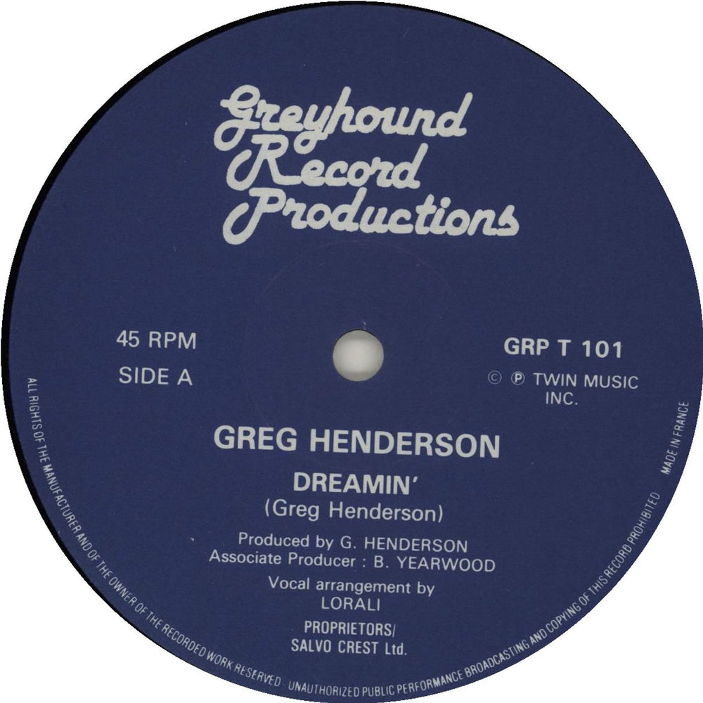 Greg Henderson Dreamin' UK 12" vinyl single (12 inch record / Maxi-single) GRPT101