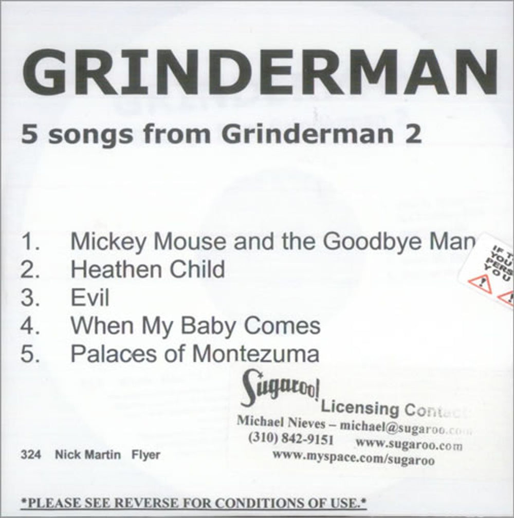 Grinderman 5 Songs From Grinderman 2 US Promo CD-R acetate CD-R ACETATE