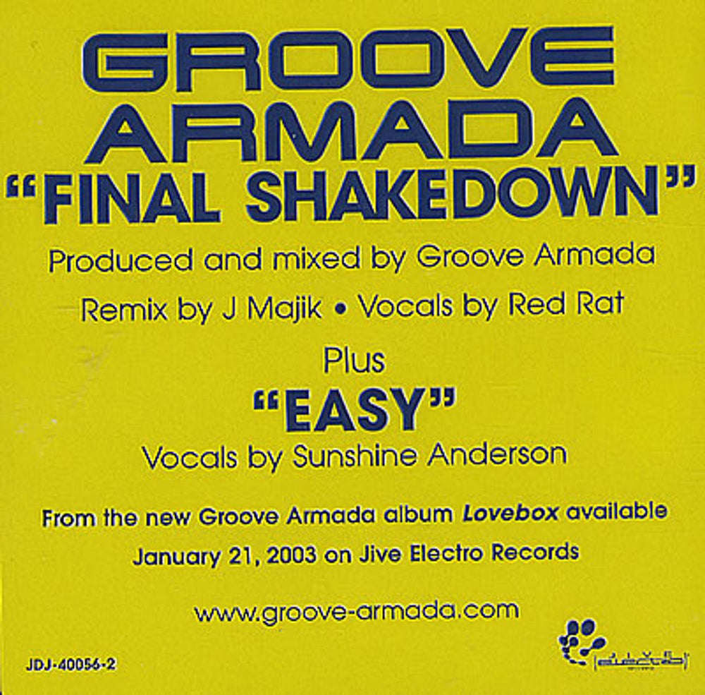 Groove Armada Final Shakedown US Promo CD single (CD5 / 5") JDJ-40056-2