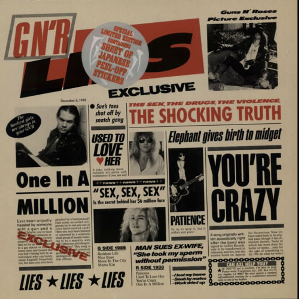 Guns N Roses GN'R Lies + Stickers UK Vinyl LP