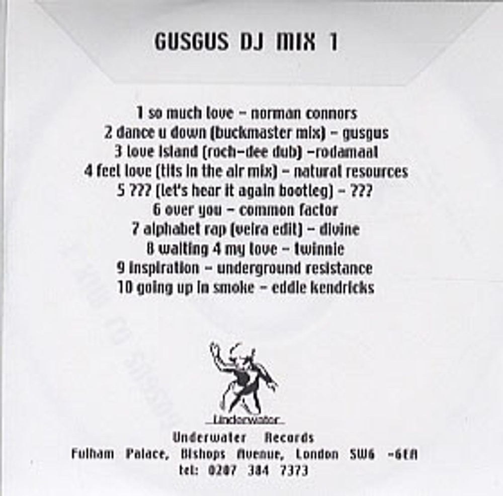 Gus Gus DJ Mix 1 UK Promo CD-R acetate CDR ACETATE