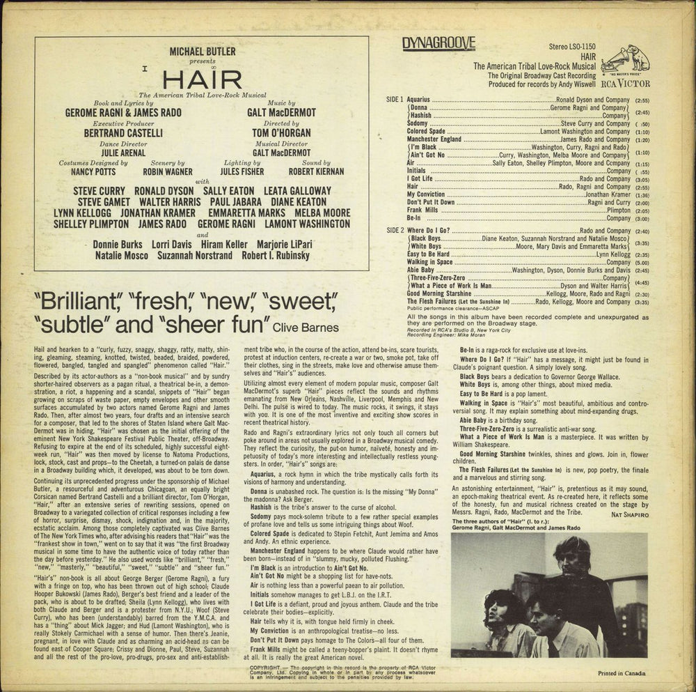 Hair (The Musical) Hair - Broadway Cast Canadian vinyl LP album (LP record)