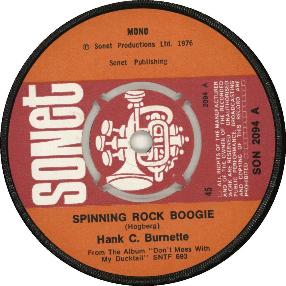 Hank C. Burnette Spinning Rock Boogie - 4prong UK 7" vinyl single (7 inch record / 45) SON2094