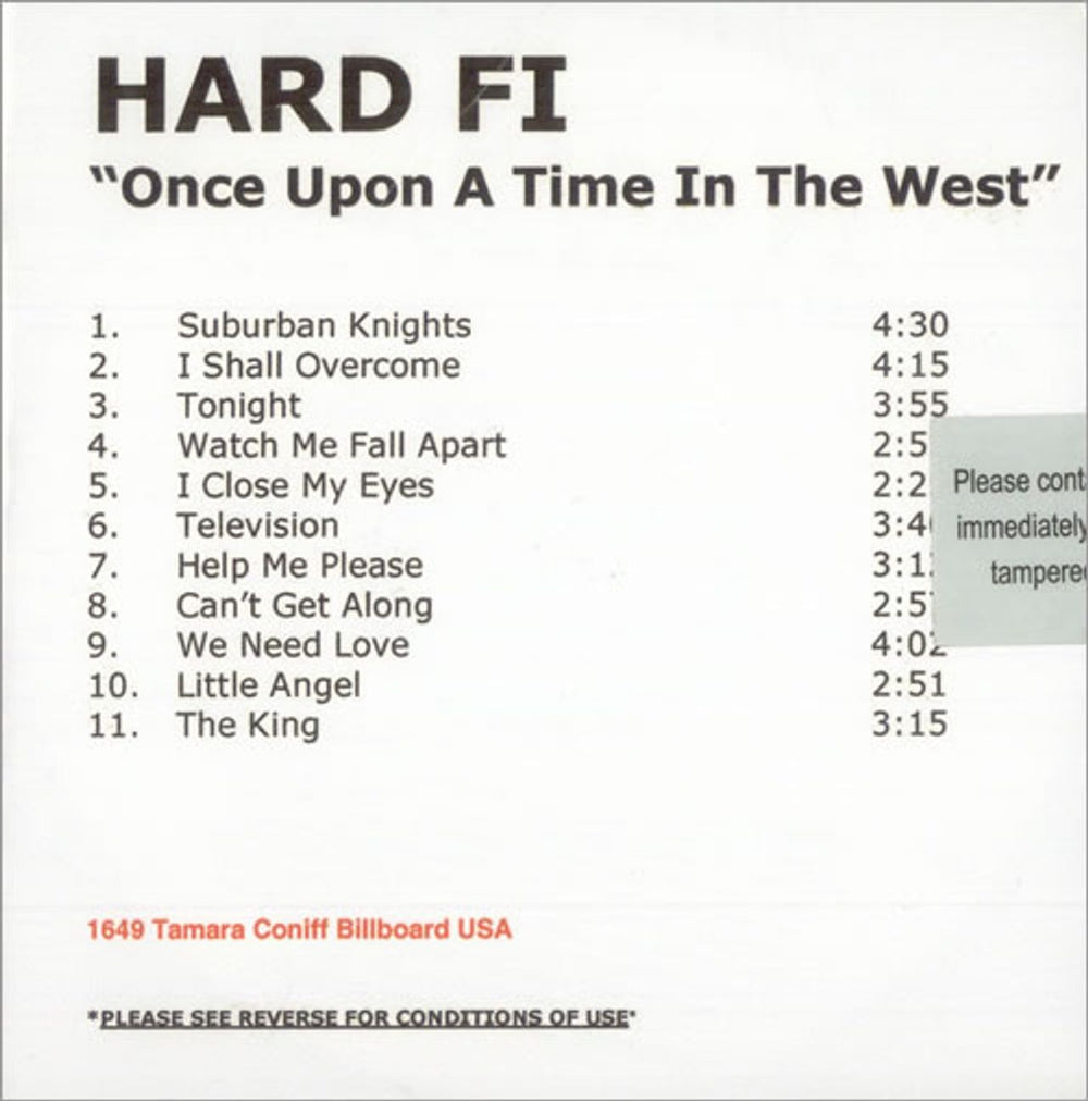 Hard-Fi Once Upon A Time In The West US Promo CD-R acetate — RareVinyl.com