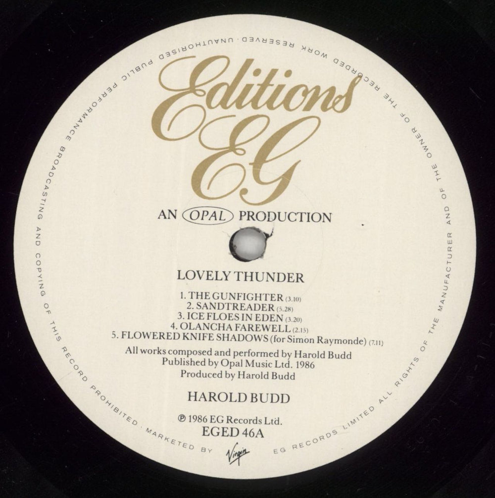 Harold Budd Lovely Thunder UK vinyl LP album (LP record) UDDLPLO522993