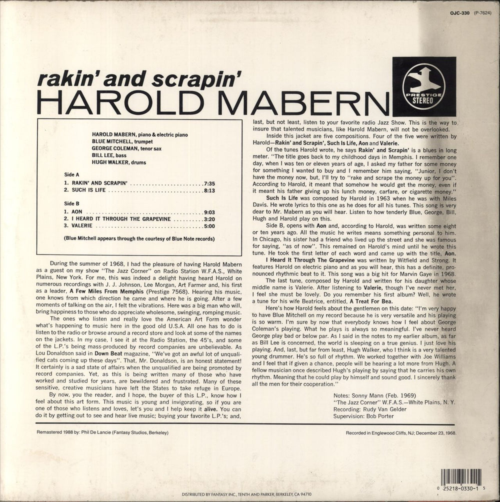 Harold Mabern Rakin' And Scrapin' US vinyl LP album (LP record)