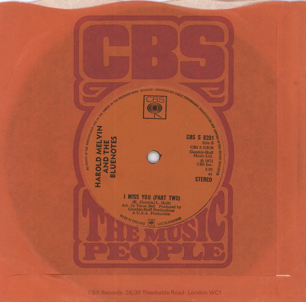 Harold Melvin & The Blue Notes I Miss You - solid UK 7" vinyl single (7 inch record / 45)