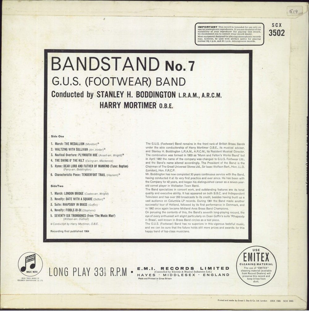 Harry Mortimer Bandstand No.7 UK vinyl LP album (LP record)