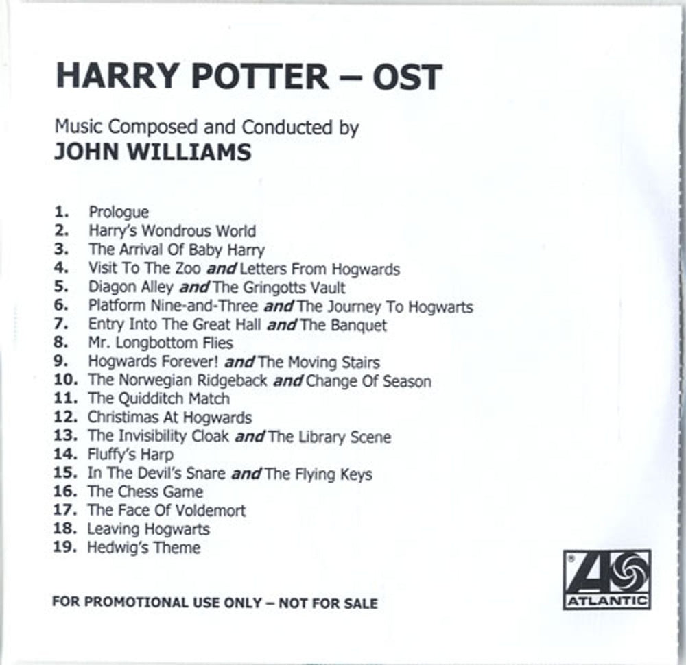 Harry Potter Harry Potter And The Philosopher's Stone UK Promo CD-R acetate CD-R