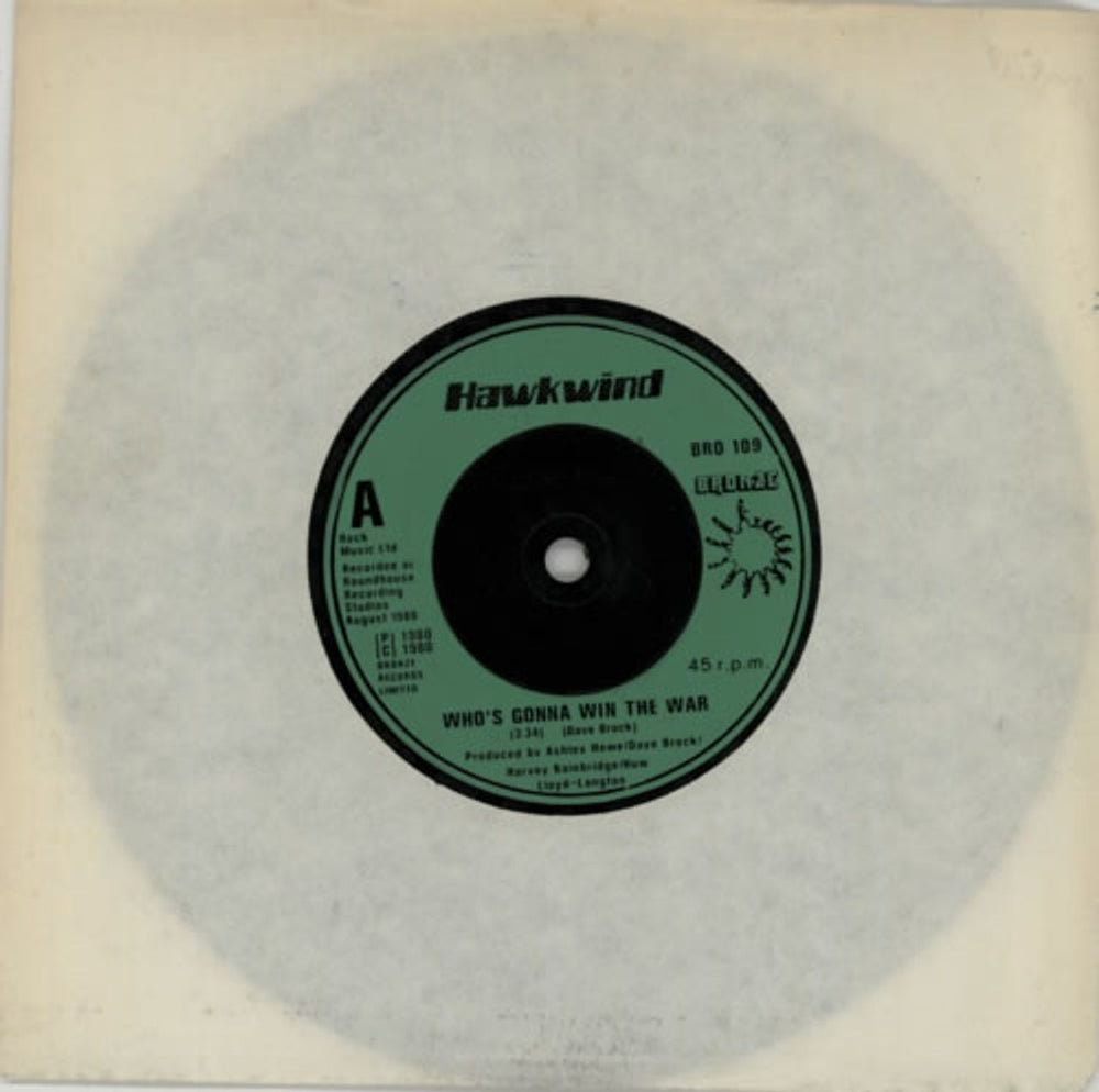 Hawkwind Who's Gonna Win The War - Inj UK 7" vinyl single (7 inch record / 45) BRO109