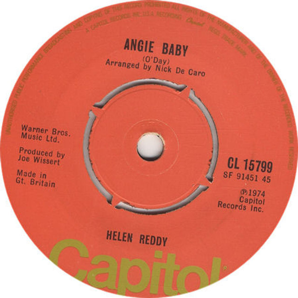 Helen Reddy Angie Baby UK 7" vinyl single (7 inch record / 45) CL15799