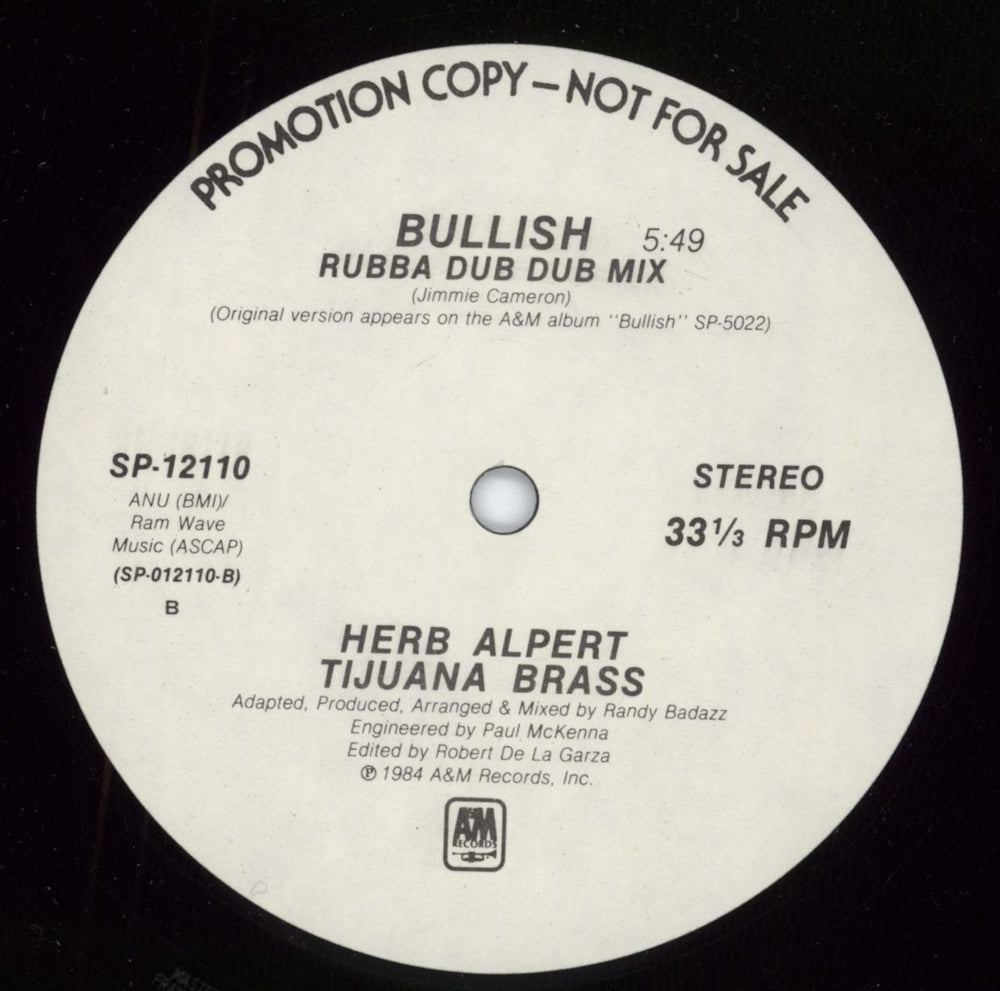 Herb Alpert Bullish US Promo 12" vinyl single (12 inch record / Maxi-single)