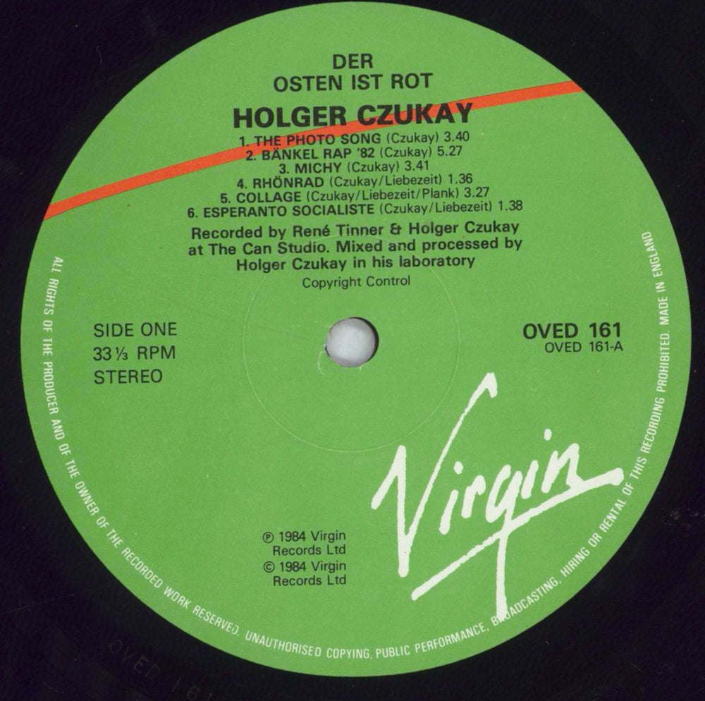 Holger Czukay Der Osten Ist Rot UK vinyl LP album (LP record) CZULPDE826797