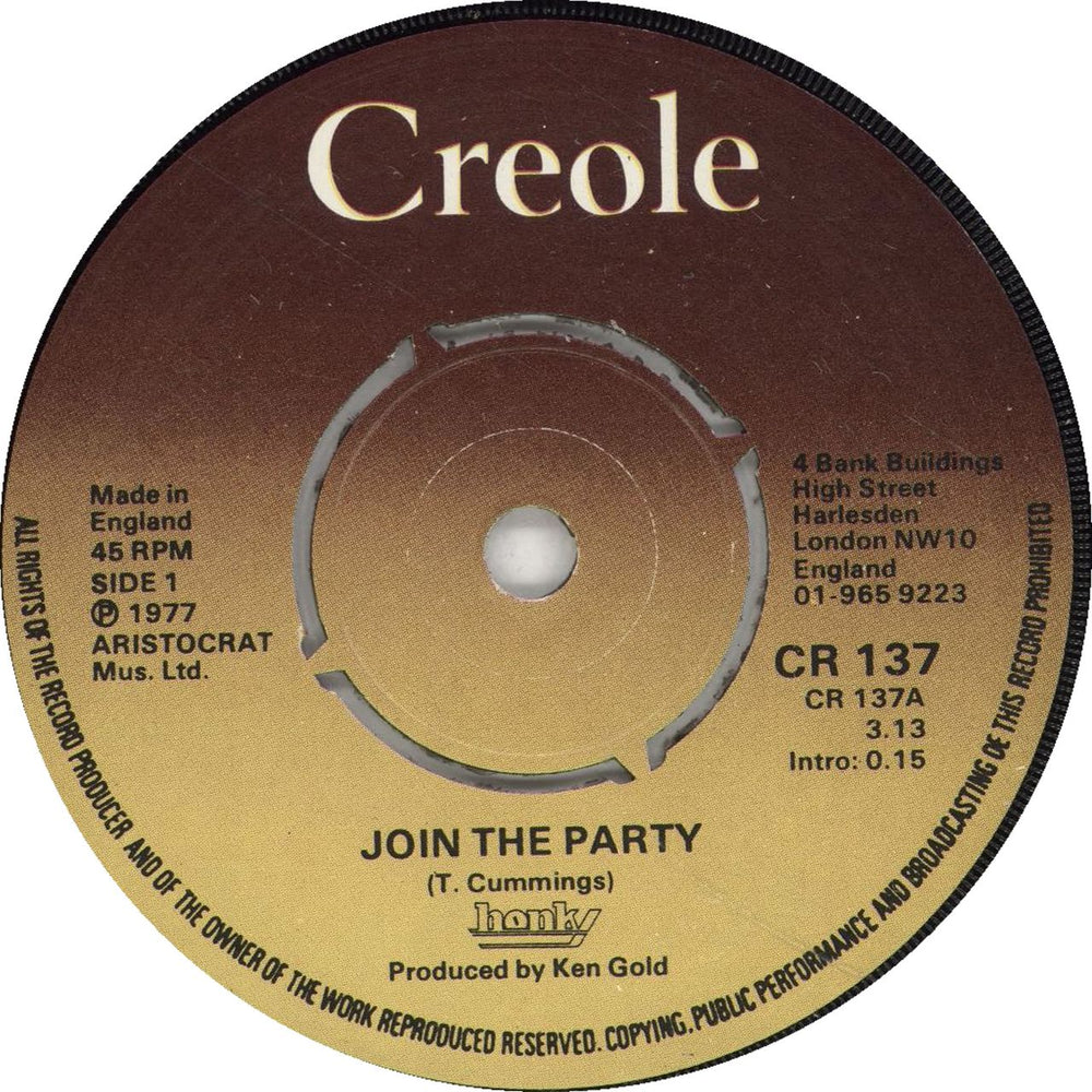 Honky Join The Party UK 7" vinyl single (7 inch record / 45) CR137