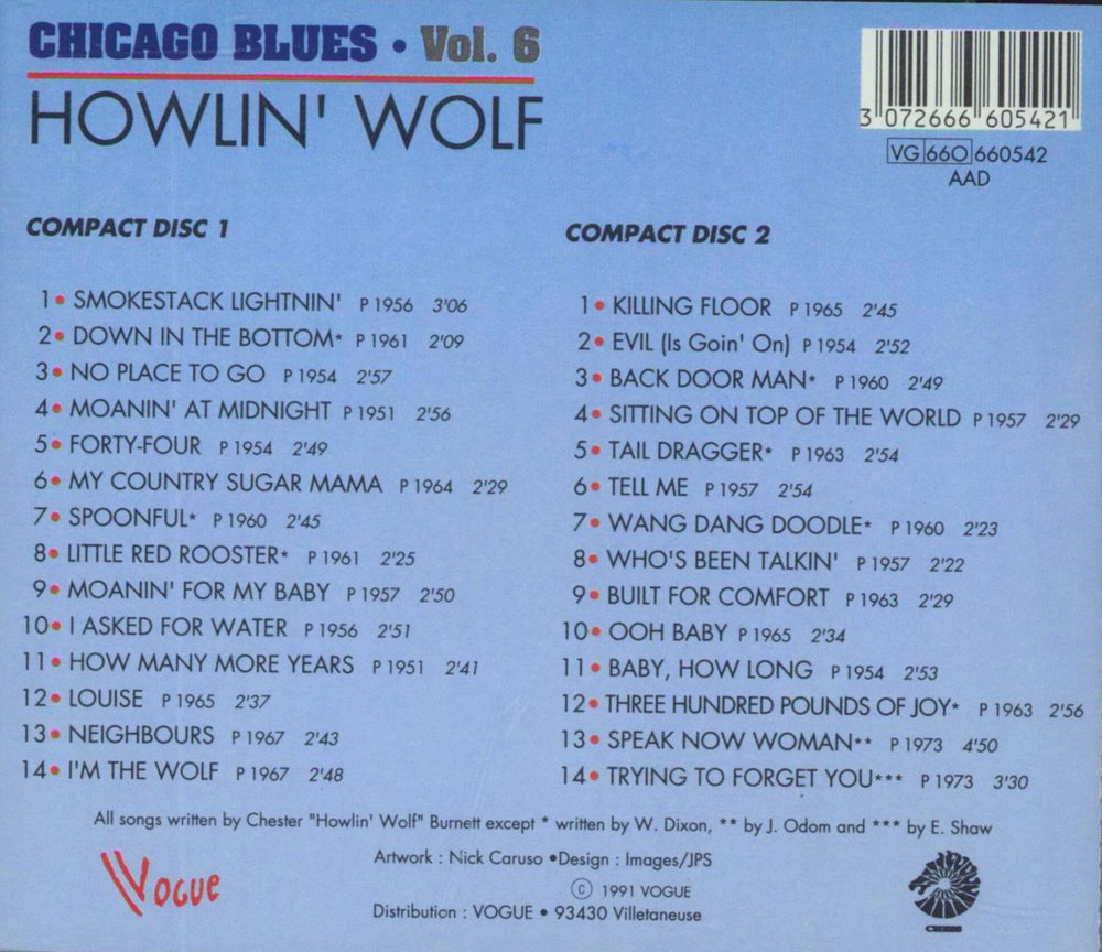 Howlin' Wolf Chicago Blues - Vol. 6 French 2 CD album set (Double CD)