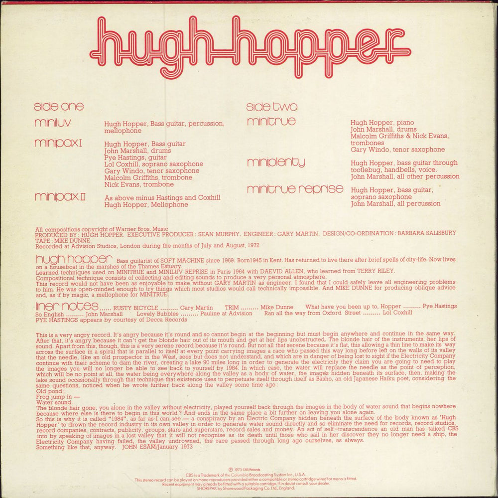 Hugh Hopper 1984 - Nineteen Eighty Four UK vinyl LP album (LP record)