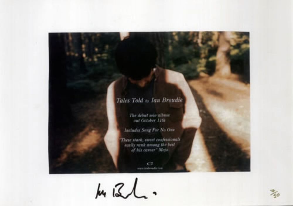 Ian Broudie Tales Told - Autographed Print UK Promo memorabilia 16.5 X 12