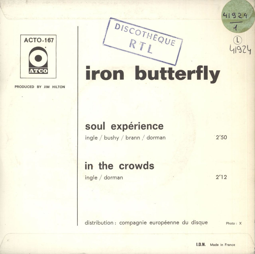 Iron Butterfly Soul Experience French 7" vinyl single (7 inch record / 45)