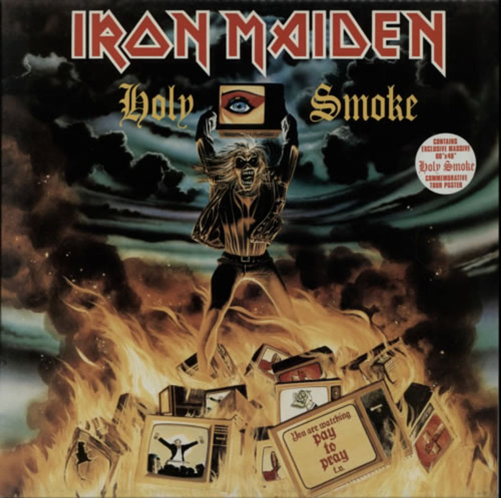 Iron Maiden Holy Smoke - Hype Stickered + Poster UK 12" vinyl single (12 inch record / Maxi-single) 12EMP153