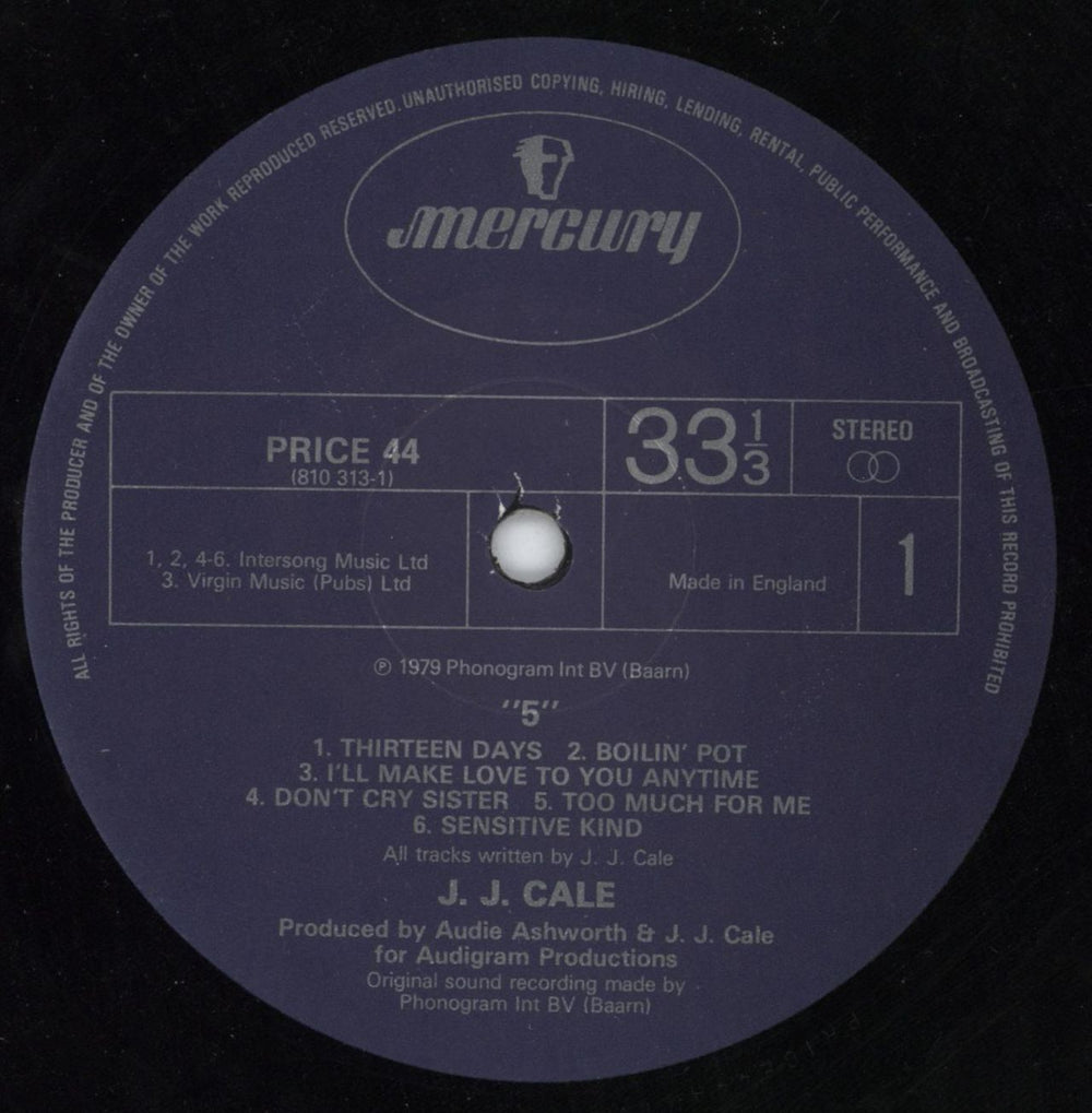 J.J. Cale 5 Five UK vinyl LP album (LP record) JJCLPFI801757