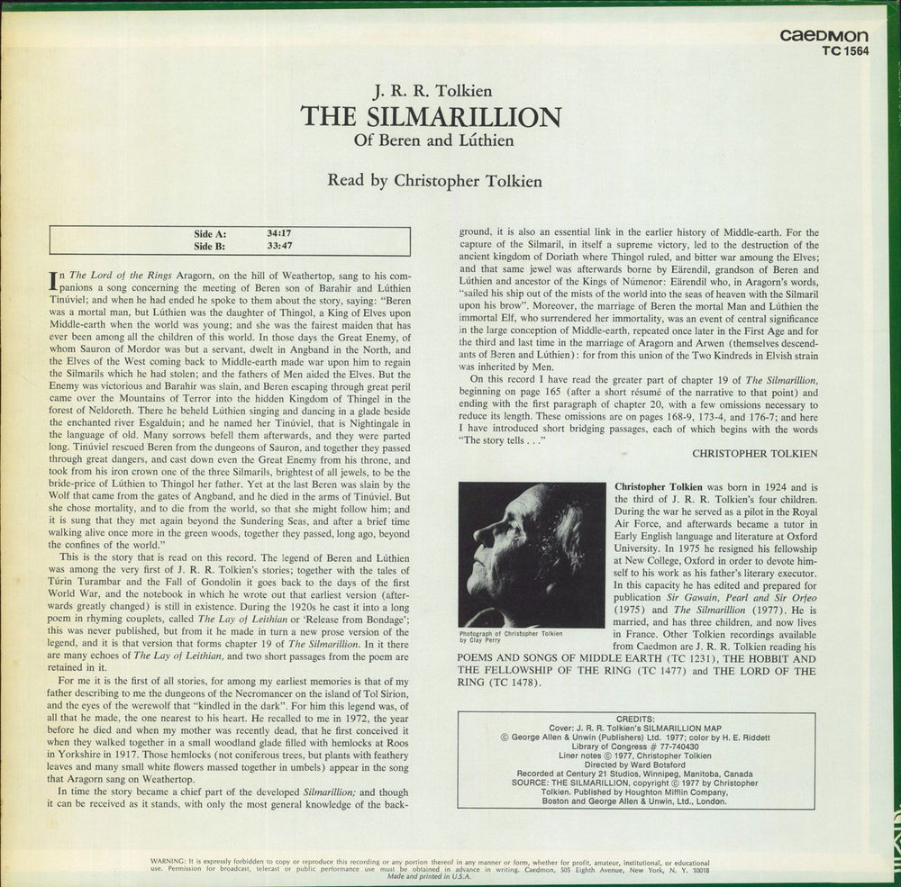 J.R.R. Tolkien The Silmarillion US vinyl LP album (LP record)