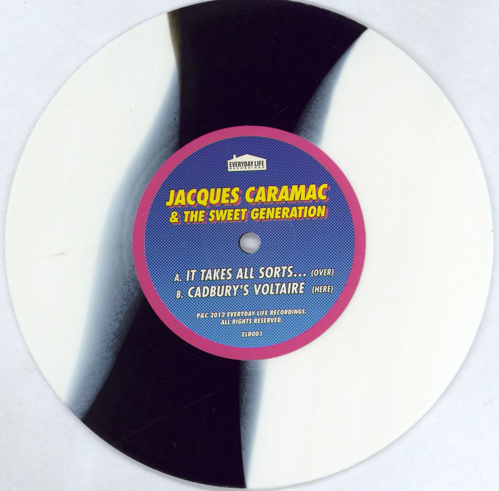 Jacques Caramac & The Sweet Generation It Takes All Sorts... - Black, Grey & White Vinyl UK 7" vinyl single (7 inch record / 45) ELR001