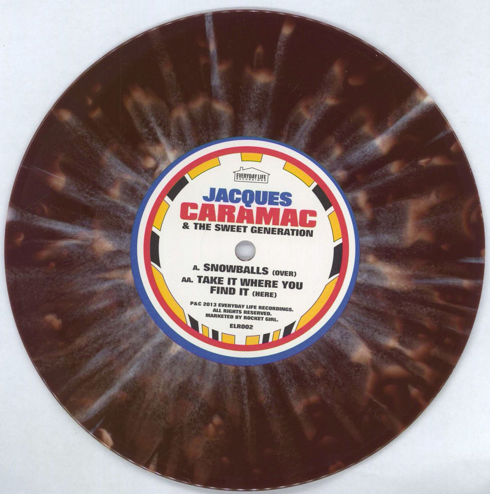 Jacques Caramac & The Sweet Generation Snowballs - Brown Splattered Vinyl UK 7" vinyl single (7 inch record / 45) ELR002