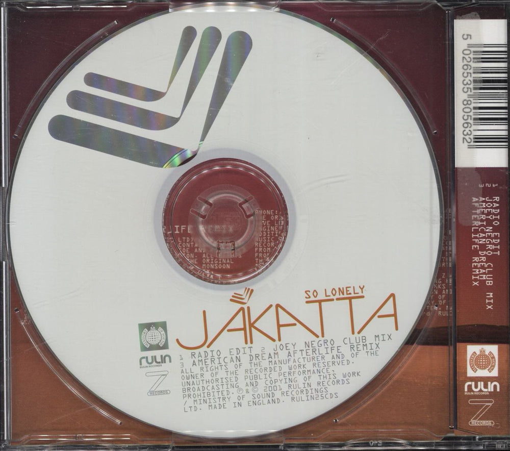 Jakatta So Lonely European CD single (CD5 / 5") JKTC5SO207031