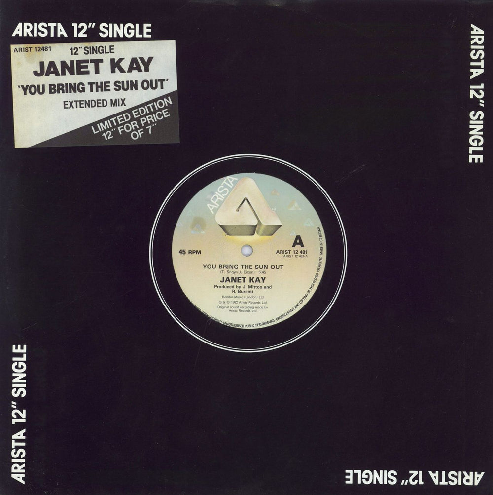 Janet Kay You Bring The Sun Out / Jackie's Rockers UK 12" vinyl single (12 inch record / Maxi-single) ARIST12481