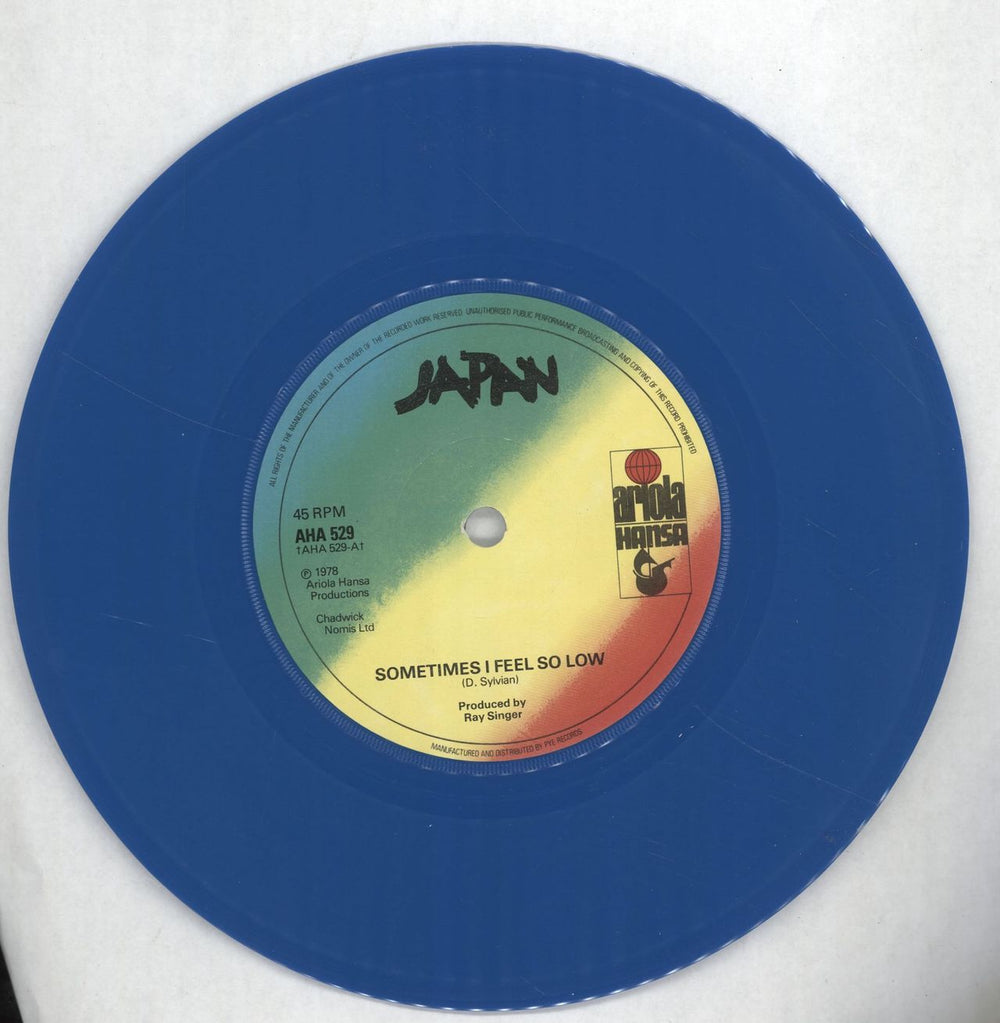 Japan Sometimes I Feel So Low - Blue Vinyl - Solid UK 7" vinyl single (7 inch record / 45) JAP07SO701275