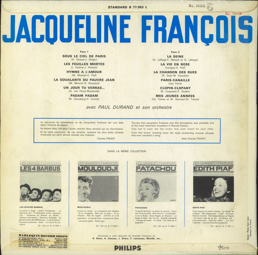 Jaqueline Francois les Grandes Chansons French vinyl LP album (LP record)