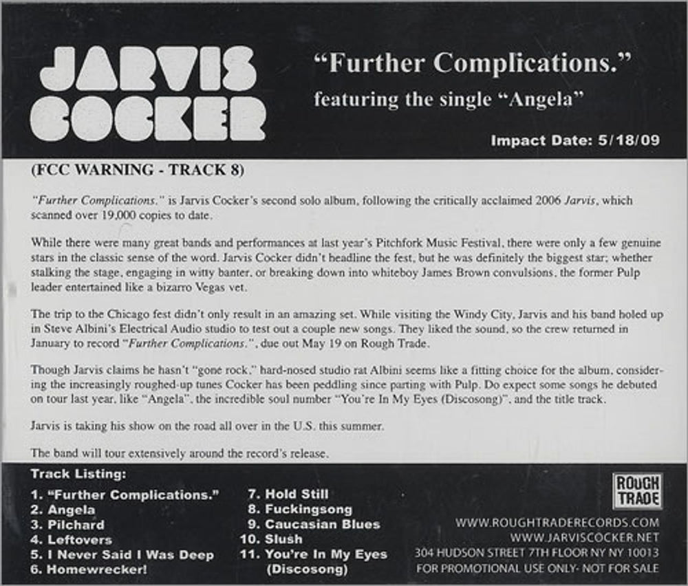 Jarvis Cocker Further Complications US Promo CD album (CDLP) RTRA540