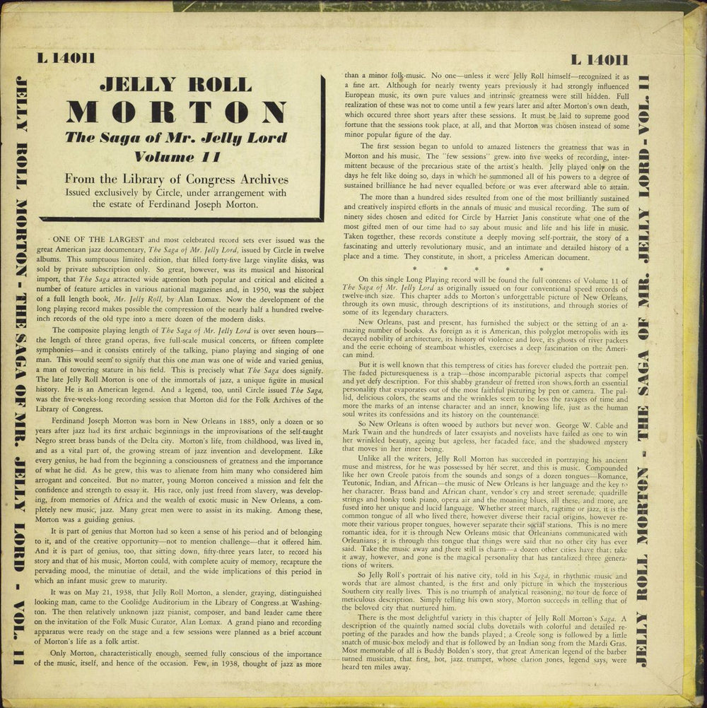 Jelly Roll Morton The Saga Of Mr. Jelly Lord - Vol. XI (In New Orleans) US vinyl LP album (LP record)