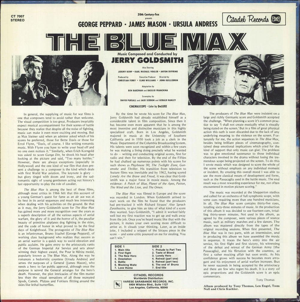 Jerry Goldsmith The Blue Max OST US vinyl LP album (LP record)