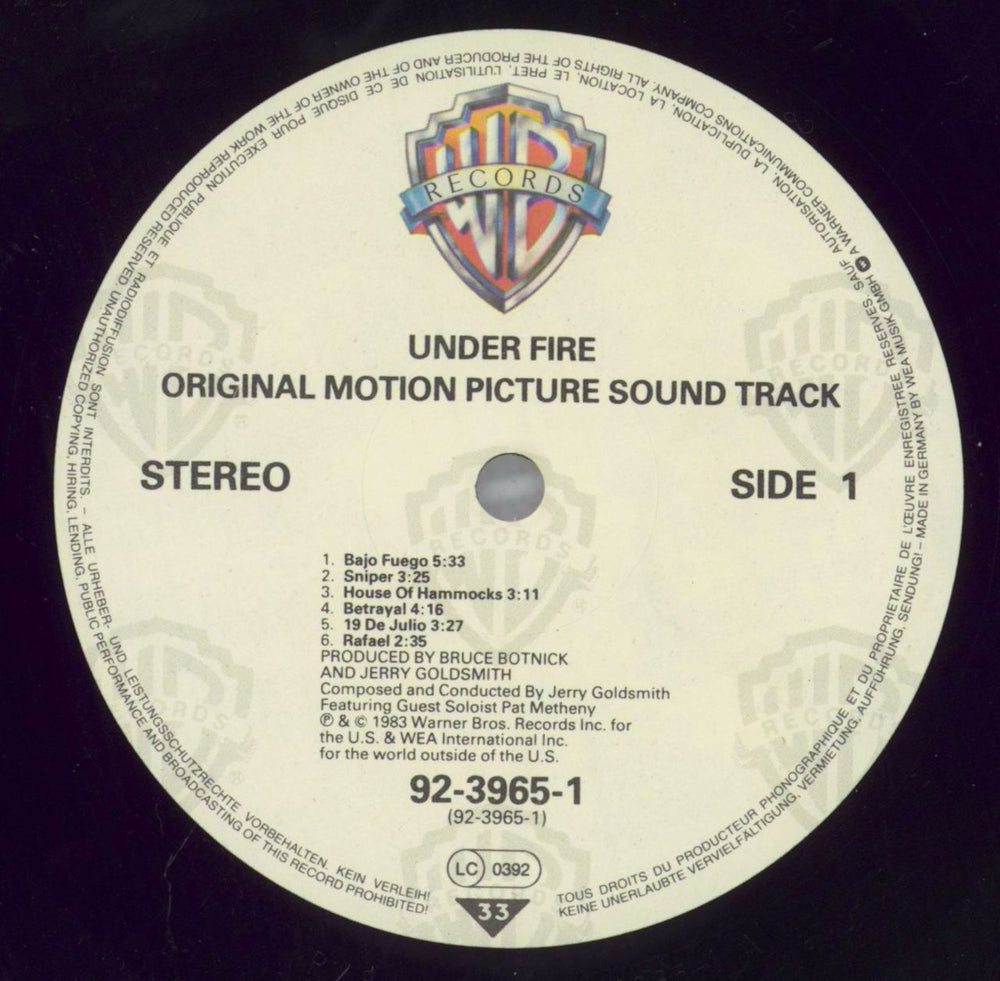 Jerry Goldsmith Under Fire - Open Shrink German vinyl LP album (LP record) J-0LPUN822195