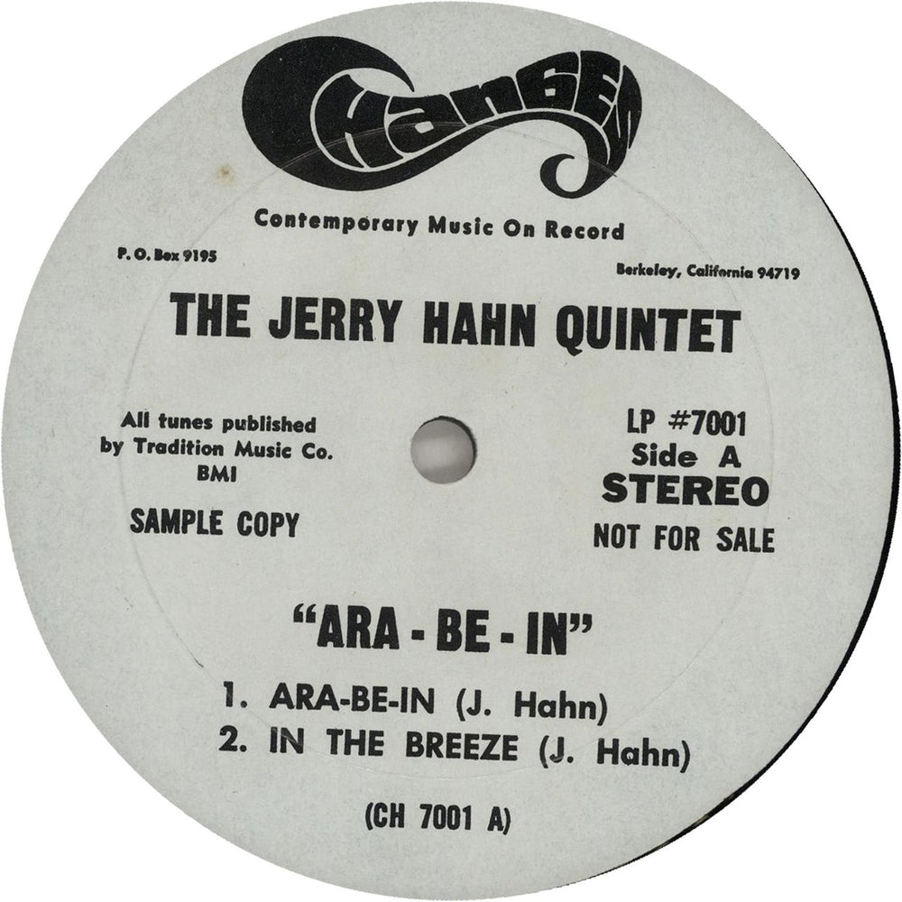 Jerry Hahn Ara-Be-In US Promo vinyl LP album (LP record)